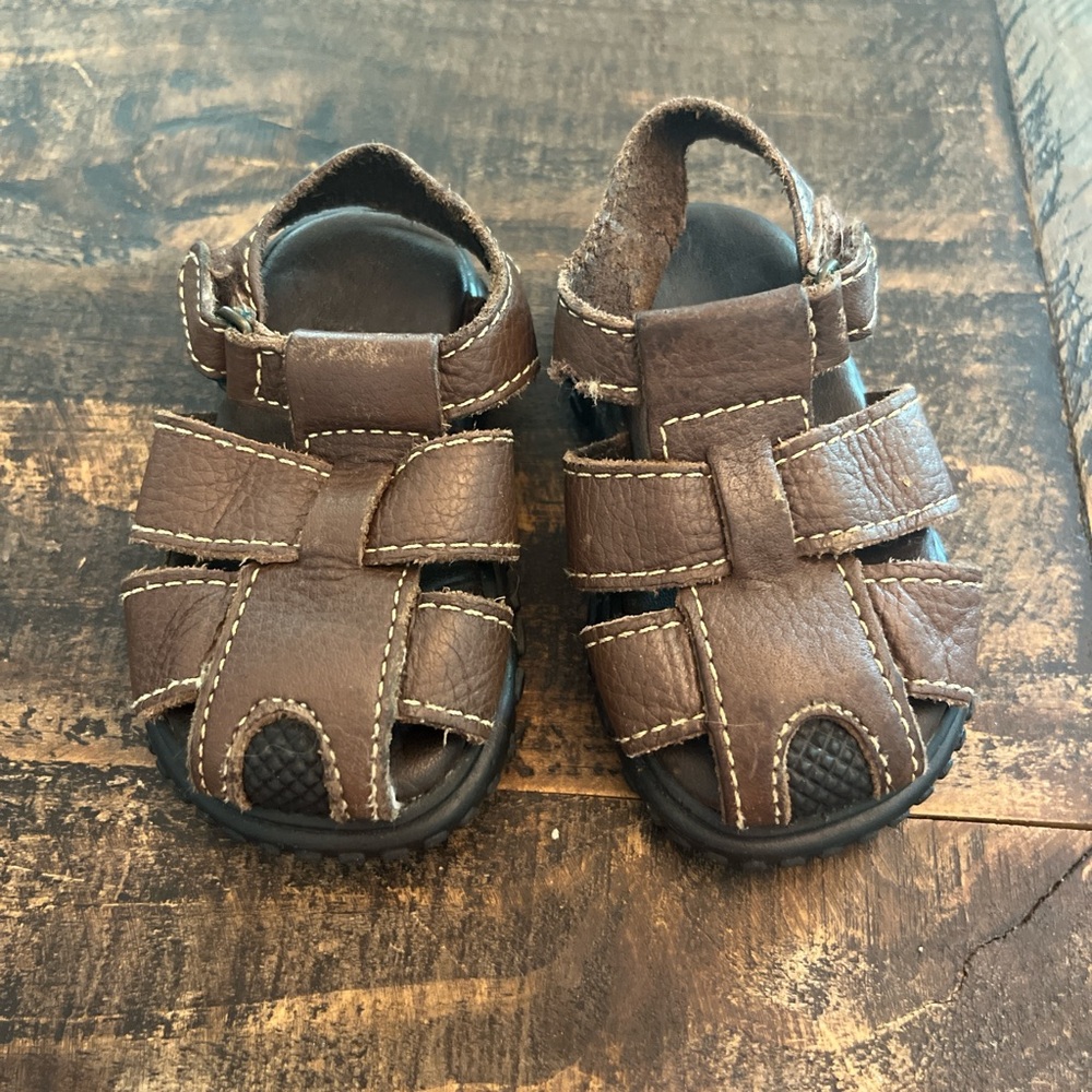 Baby Boy Toddler Size 3 Kid Connection Brown Leather Summer Sandals GUC
